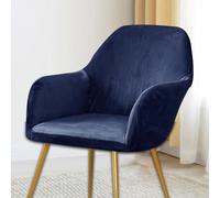 Highdi Soft Velvet Chair Slipcovers Set of 6/4/2/1, Stretch Dining Chair Covers with Armrest and Curved Back, Vanity Swivel Armchair Cover for Bedroom Office Living Room (Dark Blue,4 PCS)
