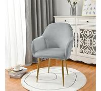 Highdi Soft Velvet Dining Chair Covers Solid Color Stretch Curved Back Chair Slipcovers with Armrest, Vanity Swivel Armchair Cover Removable Washable for Bedroom Party Hotel (Light Grey,2 PCS)