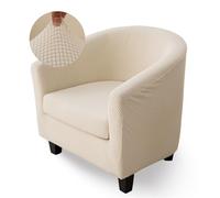 Highdi Solid Color Jacquard Tub Chair Cover 2 Piece Stretch Armchair Slipcovers with Seat Cushion Cover, Removable Washable Bucket Chair Protector for Club Bar Office Reception (Beige)