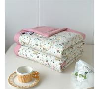 Highdi Spring Floral Print Reversible Bed Throws Quilted Bedspreads, Lightweight Patchwork Quilt Comforter Single Double, Throw Summer Quilt, Quilted Blanket for All Seasons (Pink,150x200cm)