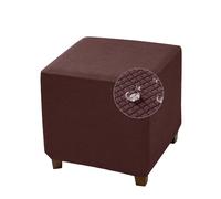 Highdi Square Ottoman Cover 17.7x17.7″ Waterproof Jacquard Fabric Stretch Footstool Slipcover with Elastic Bottom, Removable Washable Wingback Chair Stool Sofa Footstool Cover (Dark brown)