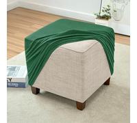 Highdi Square Ottoman Cover 45x45cm Checkered Jacquard Solid Color Stretch Footstool Slipcover with Elastic Bottom, Removable Washable Living Room Bedroom Wingback Chair Stool Cover (Dark green)