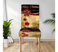 Highdi Stretch Dining Chair Covers, Creative Christmas Print High Back Chair Slipcovers Removable Washable Xmas Decoration for Hotel, Banquet, Kitchen, Restaurant (Red and Gold,1PC)