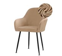 Highdi Stretch Dining Chair Covers Velvet Curved Back Chair Slipcovers with Armrest, Vanity Swivel Armchair Cover Removable Washable for Dining Room Wedding Party Hotel (Camel,4 PCS)