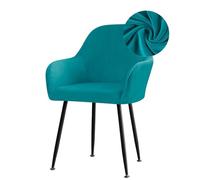 Highdi Stretch Dining Chair Covers Velvet Curved Back Chair Slipcovers with Armrest, Vanity Swivel Armchair Cover Removable Washable for Dining Room Wedding Party Hotel (Turquoise,2 PCS)