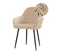 Highdi Stretch Dining Chair Covers Velvet Curved Back Chair Slipcovers with Armrest, Vanity Swivel Armchair Cover Removable Washable for Dining Room Wedding Party Hotel (Khaki,4 PCS)