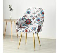 Highdi Stretch Dining Chair Slipcovers Curved Back Chair Covers with Armrest, 3D Mandala Flowers Vanity Swivel Armchair Cover Removable Washable for Dining Room Kitchen Office (White,6 PCS)