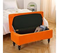 Highdi Stretch Ottoman Cover Rectangle, Soft Elastic Ottoman Slipcover Folding Ottoman Storage Bench Covers Washable Footstool Protector Covers (L,Orange)