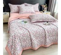 Highdi Summer Floral Print Reversible Bed Throws Quilted Bedspreads,Lightweight Patchwork Quilt Comforter Single Double,Cotton Throw Summer Quilt,Quilted Blanket All Seasons (Pink,180x200cm)