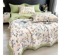 Highdi Summer Floral Print Reversible Bed Throws Quilted Bedspreads,Lightweight Patchwork Quilt Comforter Single Double,Cotton Throw Summer Quilt,Quilted Blanket All Seasons (Green Leaves,180x200cm)