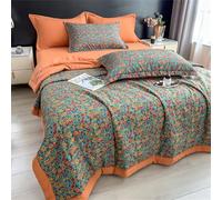 Highdi Summer Floral Print Reversible Bed Throws Quilted Bedspreads,Lightweight Patchwork Quilt Comforter Single Double,Cotton Throw Summer Quilt,Quilted Blanket All Seasons (Orange,180x200cm)