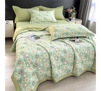 Highdi Summer Floral Print Reversible Bed Throws Quilted Bedspreads,Lightweight Patchwork Quilt Comforter Single Double,Cotton Throw Summer Quilt,Quilted Blanket All Seasons (Green,180x200cm)