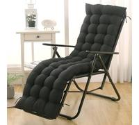 Highdi Sun Lounger Cushion Only, Garden Sunlounger Cushion Replacement, Solid Color Soft Thick Rocking Chair Pad with Ties for Sunbed, Garden Patio Lounge, Outdoor Reclining (Black,48x155cm)