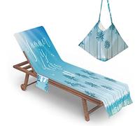 Highdi Sun Lounger Towels with Pockets, 3D Beach Sunbed Towels, Beach Chair Cover Towel, Chaise Lounge Towel Cover, Lounger Mate Beach Towel for Garden Pool (75x210cm,Blue skies)