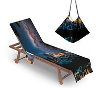 Highdi Sun Lounger Towels with Pockets, 3D Beach Sunbed Towels, Beach Chair Cover Towel, Chaise Lounge Towel Cover, Lounger Mate Beach Towel for Garden Pool (75x210cm,Milky Way)