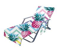 Highdi Sun Lounger Towels with Pockets, Fruit Pattern Beach Sunbed Towels, Beach Chair Cover Towel, Chaise Lounge Towel Cover, Lounger Mate Beach Towel for Garden Pool (Pineapple,75x210cm)