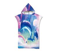 Highdi Swim Beach Poncho Towel Adults, Dolphin Pattern Hooded Towel Beach Changing Robe/Towel Changing Robe Surf/Microfibre Water Absorbent Swimming Towel, One Size fit Men Women (Rainbow)