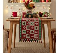 Highdi Table Runner Handmade Table Decorations Table Runners with Tassels Christmas Tablerunner for Home Dining, Party, Banquet, Restaurant & Outdoors (colorful plaid,35x120cm)