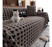 Highdi Throw for Sofa Large Plush Houndstooth Soft Armchair Throw Blanket, 1 2 3 4 Seater Sofa Throws, Travel Nap Blanket for Chair Couch Bed (Camel,180x460cm)