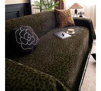 Highdi Throw for Sofa Large, Soft Plush Blanket Decorative Throw, 1 2 3 4 Seater Sofa Quilts, Leopard print Reversible Travel Nap Blanket for Chair Couch Bed, Armchair (Dark Green,180x260cm)