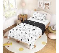Highdi Toddler Bedding Set, White Cot Bed Duvet Cover Set with 1 Pillow Case, Black Space Print Kids Duvet Cover Reversible 2 Side Bedding Set-120 x 150cm