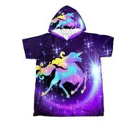 Highdi Towel Poncho Adult Hooded Pattern Bathrobe for Kids Teens Microfiber Changing Robe with Pockets Surf Poncho Ideal for Swimming, Surfing (Purple Star,S(19’’x24’’))