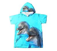 Highdi Towel Poncho Adult Hooded Pattern Bathrobe for Kids Teens Microfiber Changing Robe with Pockets Surf Poncho Ideal for Swimming, Surfing (L(23’’x29’’),Two dolphins)