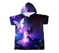 Highdi Towel Poncho Adult Hooded Pattern Bathrobe for Kids Teens Microfiber Changing Robe with Pockets Surf Poncho Ideal for Swimming, Surfing (L(23’’x29’’),Purple Butterfly)