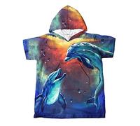 Highdi Towel Poncho Adult Hooded Pattern Bathrobe for Kids Teens Microfiber Changing Robe with Pockets Surf Poncho Ideal for Swimming, Surfing (S(19’’x24’’),Singing Dolphin)