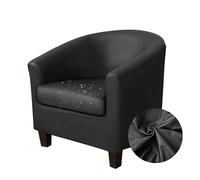 Highdi Tub Chair Cover 2 Piece Leather Water Proof Armchair Slipcovers with Seat Cover, Stretch Washable Outdoor Club Bar Office Reception Sofa Covers Furniture Protector (Black)