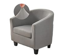 Highdi Tub Chair Cover 2 Piece Solid Color Armchair Slipcovers with Seat Cover High Stretch Removable Washable Bucket Chair Covers Furniture Protector for Club Bar Office Reception (Light Grey)