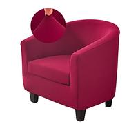 Highdi Tub Chair Cover 2 Piece Solid Color Armchair Slipcovers with Seat Cover High Stretch Removable Washable Bucket Chair Covers Furniture Protector for Club Bar Office Reception (Burgundy Red)