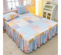 Highdi Valance Fitted Sheet Flower Printed, Soft Elastic Plaid Bed Skirt Extra Deep Frilled Wrap Around Bedding Sheets for Single Double King Size Bed -Easy Care Frill 45 cm (Patchwork,180x200cm)