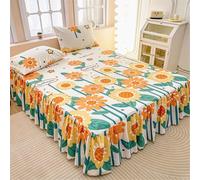 Highdi Valance Fitted Sheet Flower Printed, Soft Elastic Plaid Bed Skirt Extra Deep Frilled Wrap Around Bedding Sheets for Single Double King Size Bed -Easy Care Frill 45 cm (Sunflowers,200x220cm)