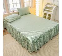 Highdi Valance Fitted Sheet Plaid, Soft Elastic Plaid Bed Skirt Extra Deep Frilled Wrap Around Bedding Sheets for Single Double King Size Bed -Easy Care Frill 45 cm (150x200cm,Green)