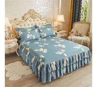 Highdi Valance Fitted Sheet, Soft Elastic Bed Skirt Double Layer Extra Deep Frilled Wrap Around Bedding Sheets for Single Double King Size Bed -Easy Care Frill 35 cm (200x220cm,White magnolia)