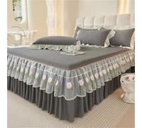 Highdi Valance Fitted Sheet, Soft Elastic Bed Skirt Extra Deep Frilled Wrap Around Bedding Sheets for Single Double King Size Bed -Easy Care Frill 45cm, Flower Embroidery (Dark gray,120x200cm)