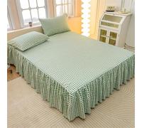 Highdi Valance Fitted Sheet, Soft Elastic Bed Skirt Plaid Stripes Extra Deep Frilled Wrap Around Bedding Sheets for Single Double King Size Bed -Easy Care Frill 40 cm (Green plaid,200x220cm)