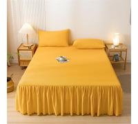 Highdi Valance Fitted Sheet, Soft Elastic Bed Skirt Solid Color Extra Deep Frilled Wrap Around Bedding Sheets for Single Double King Size Bed -Easy Care Frill 40 cm (Gold,150x200cm)
