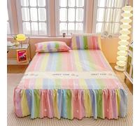 Highdi Valance Fitted Sheet, Soft Striped Check Bed Skirt Extra Deep Frilled Wrap Around Bedding Sheets for Single Double King Size Bed -Easy Care Frill 40 cm (150x200cm,Rainbow Stripes)