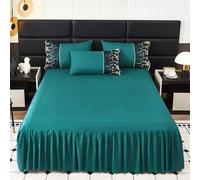 Highdi Valance Fitted Sheet, Solid Colour Elastic Bed Skirt Extra Deep Frilled Wrap Around Bedding Sheets for Single Double King Size Bed -Easy Care Frill 40 cm (180x200cm,Dark Green)
