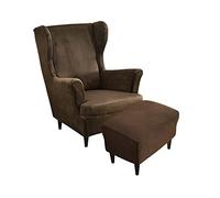 Highdi Velvet Wingback Chair Covers 2 Piece with Ottoman Cover, Stretch Wing Chair Slipcover, Washable Spandex Fabric Sofa Cover Furniture Protector for Armchair Chairs Bedroom Hotel (brown)