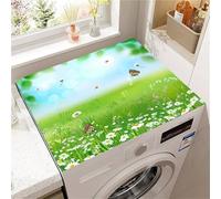 Highdi Washer and Dryer Top Protector, Daisy Print Washer and Dryer Top Mat Absorbent Quick Dry, Non-Slip Rubber Proof Washing Machine Mat for Laundry Room Home Kitchen (Green 5,50x50cm)