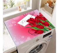 Highdi Washer and Dryer Top Protector, Elegant Tulips Washer and Dryer Top Mat Absorbent Quick Dry, Non-Slip Rubber Proof Washing Machine Mat for Laundry Room Home Kitchen (Red,30x40cm)