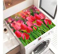 Highdi Washer and Dryer Top Protector, Pastoral Tulips Washer and Dryer Top Mat Absorbent Quick Dry, Non-Slip Rubber Proof Washing Machine Mat for Laundry Room Home Kitchen (Red 1,50x50cm)