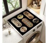 Highdi Washer and Dryer Top Protector, Retro Puzzle Washer and Dryer Top Mat Absorbent Quick Dry, Non-Slip Rubber Proof Washing Machine Mat for Laundry Room Home Kitchen (Black 5,50x50cm)