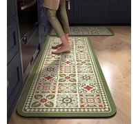 Highdi Water Absorption Kitchen Rug, Moroccan Style Kitchen Mat Door Mat, Thickness 2.5mm Non Slip Kitchen Mats Washable Kitchen Rugs, for Entryway,Laundry Room,Hallways (Green,60x120cm)