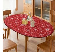 Highdi Waterproof Oval Tablecloth Cover - Oxford Cloth - Elastic Fitted Oval Tables for Kitchen/Garden, Stain-Resistant Wipe-Clean 3D Christmas Printed Table Cover (Red Snow,116x162cm)