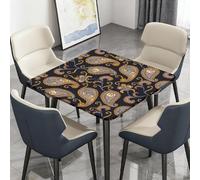 Highdi Waterproof Square Tablecloth Cover - Oxford Cloth - Elastic Fitted for Kitchen/Garden Rectangular Tables, Stain-Resistant Wipe-Clean Classic Paisley Style Table Cover (Black,160x160cm)