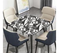 Highdi Waterproof Square Tablecloth Cover - Oxford Cloth - Elastic Fitted for Kitchen/Garden Rectangular Tables, Football Print Stain-Resistant Wipe-Clean Table Cover (Grunge Soccer,170x170cm)